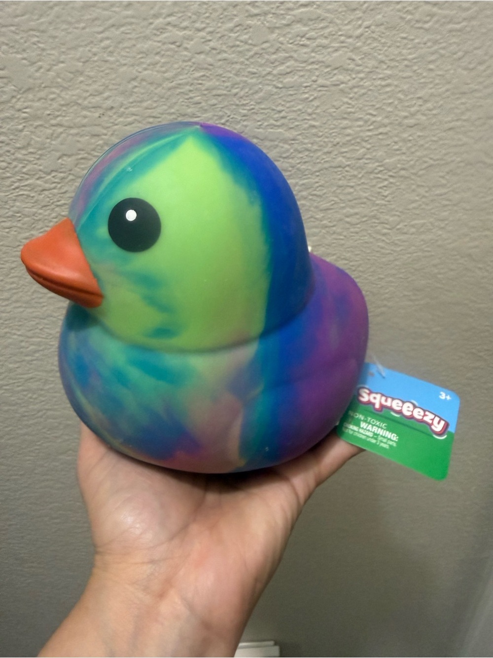 Squeezy Jumbo squishy Duck. Over 5 inch. Tie Dye. NEW. Colorburst Sqzy Viral toy